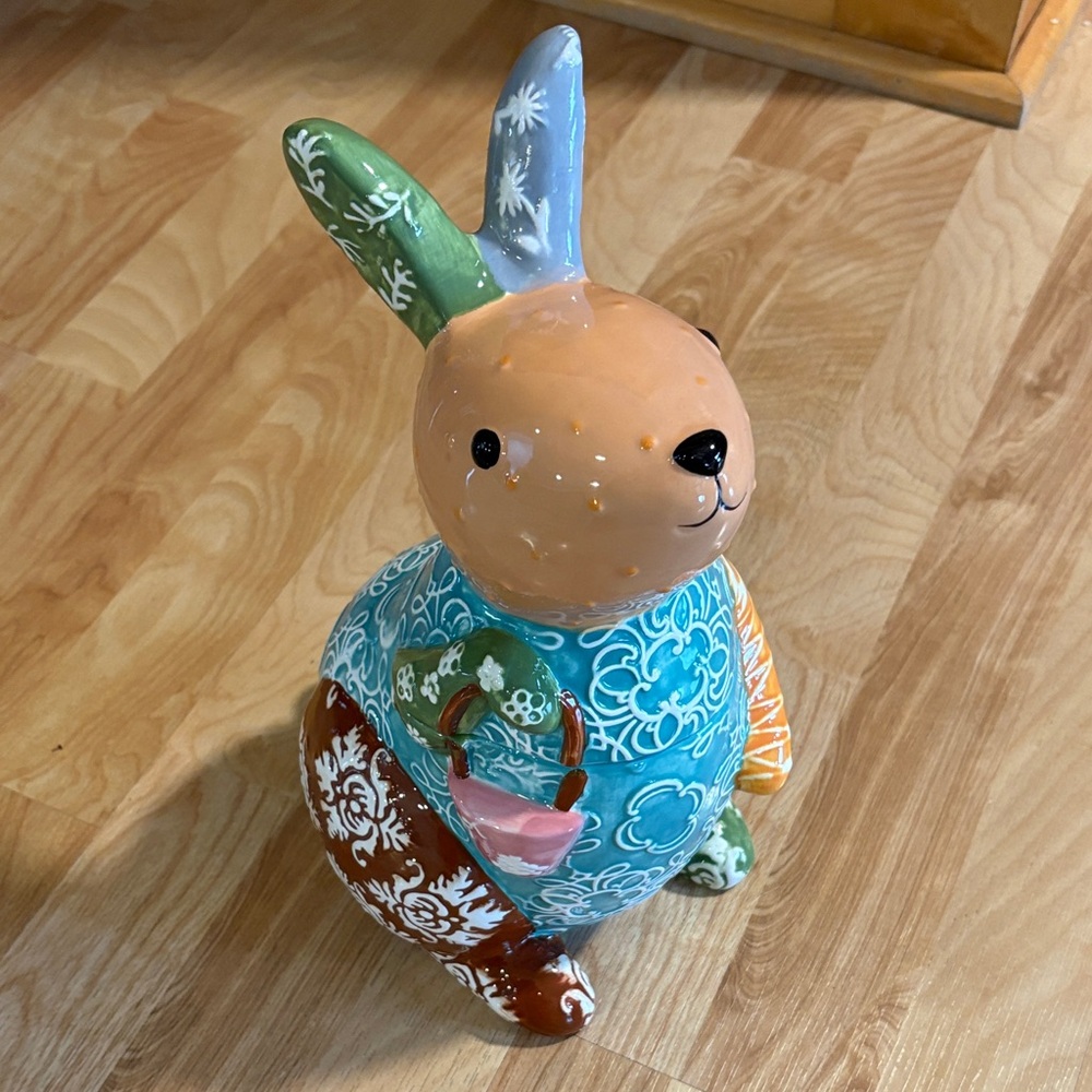 Cracker Barrel “EASTER” Bunny Cookie Jar Multi-color 12.5”x8” Nice!